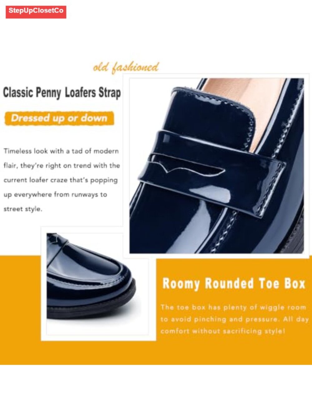Women's Patent Leather Penny Loafers Slip On Business Casual Dress Shoes - Picture 3 of 6